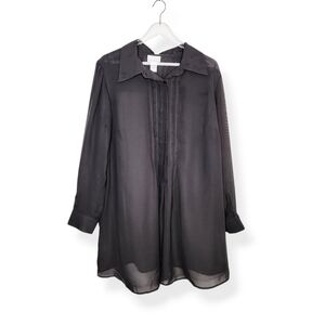 Soft Surroundings Women's Semi-Sheer Gray Long Sleeve Shirt Dress Plus Size 1X